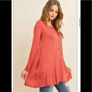 Riah Fashion Round Neck Long Sleeves Mauve